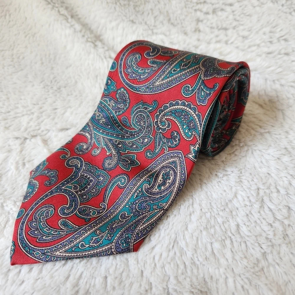 Vintage Red & Blue Paisley Print Tie